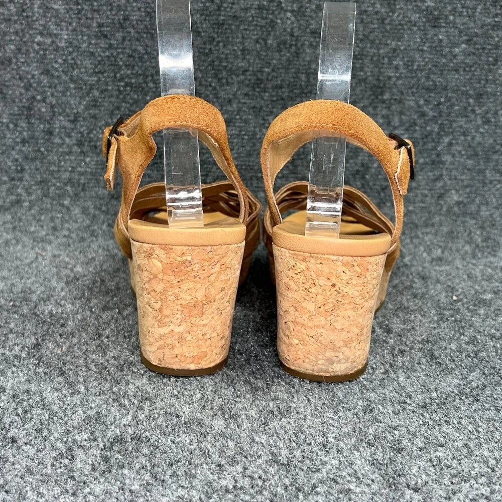 UGG Uma Wedge Sandals Women's Size 8.5 Chestnut Suede Cork Strap Buckle Platform